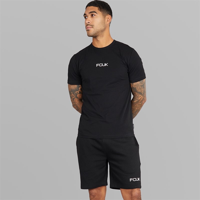 French Connection Mens FCUK Chest Build T-Shirt And Shorts Set Black/White - Image 1
