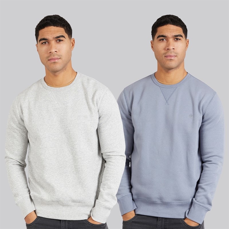 French Connection Mens FC Two Pack Sweatshirts Multi - Light Blue Mel/Light Grey Mel
