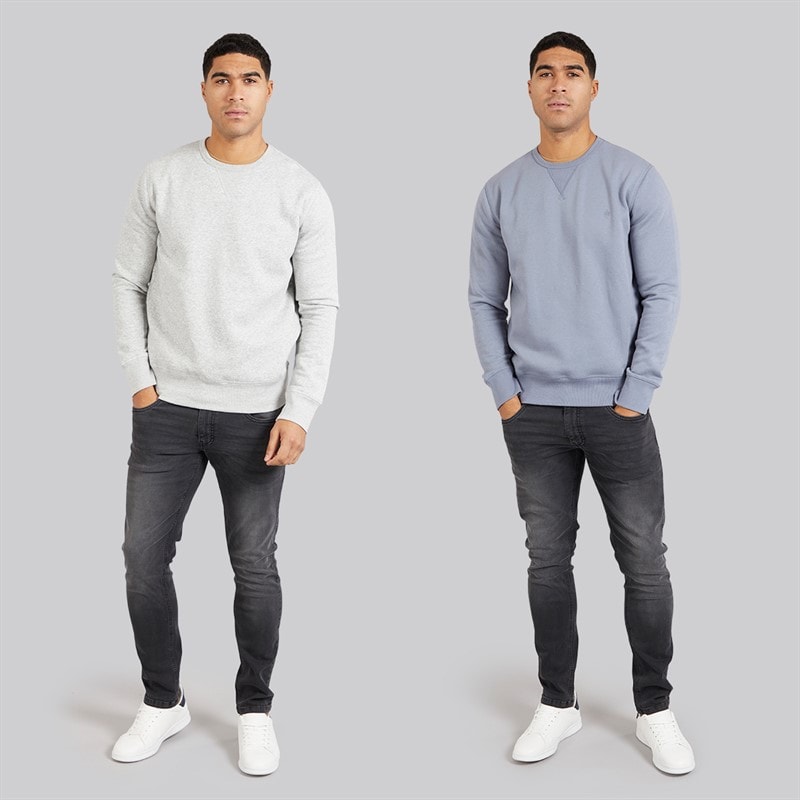 French Connection Mens FC Two Pack Sweatshirts Multi - Light Blue Mel/Light Grey Mel - Image 3