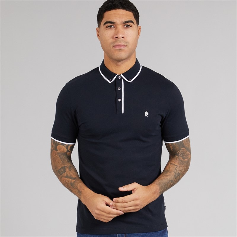 French Connection Mens Piping Polo Shirt Marine/White - Image 1
