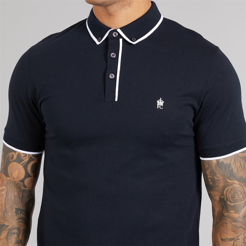 French Connection Mens Piping Polo Shirt Marine/White - Image 3