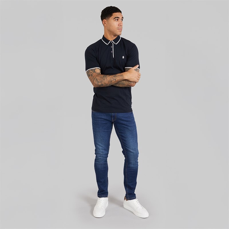French Connection Mens Piping Polo Shirt Marine/White - Image 4