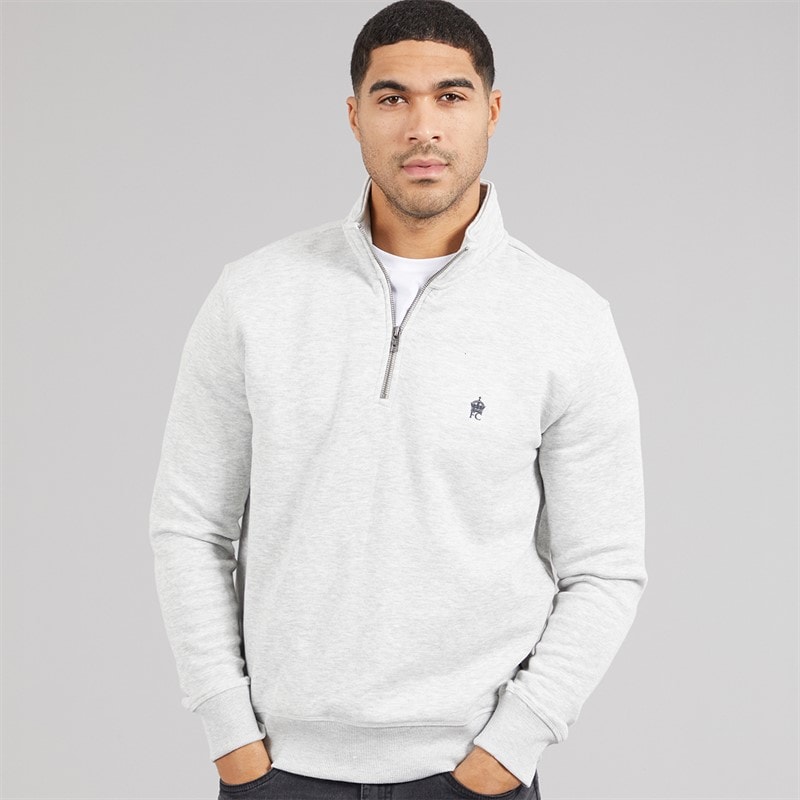 French Connection Mens FC 1/2 Zip Sweatshirt Light Grey Marl