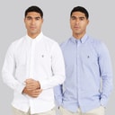 French Connection Mens Two Pack Long Sleeve Oxford Shirts White/Mid Blue