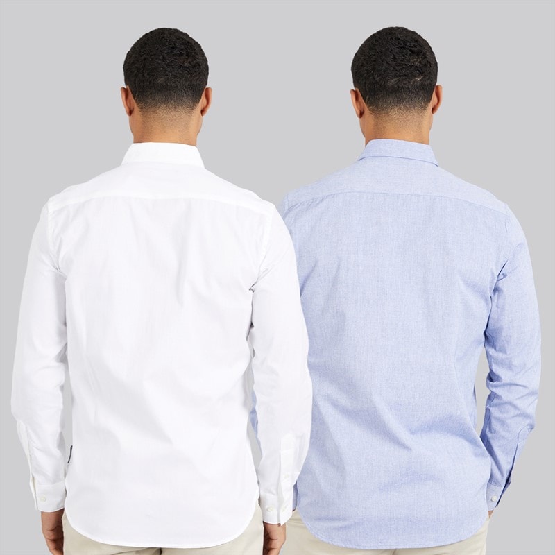 French Connection Mens Two Pack Long Sleeve Oxford Shirts White/Mid Blue - Image 2