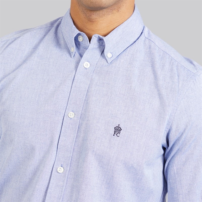 French Connection Mens Two Pack Long Sleeve Oxford Shirts White/Mid Blue - Image 4