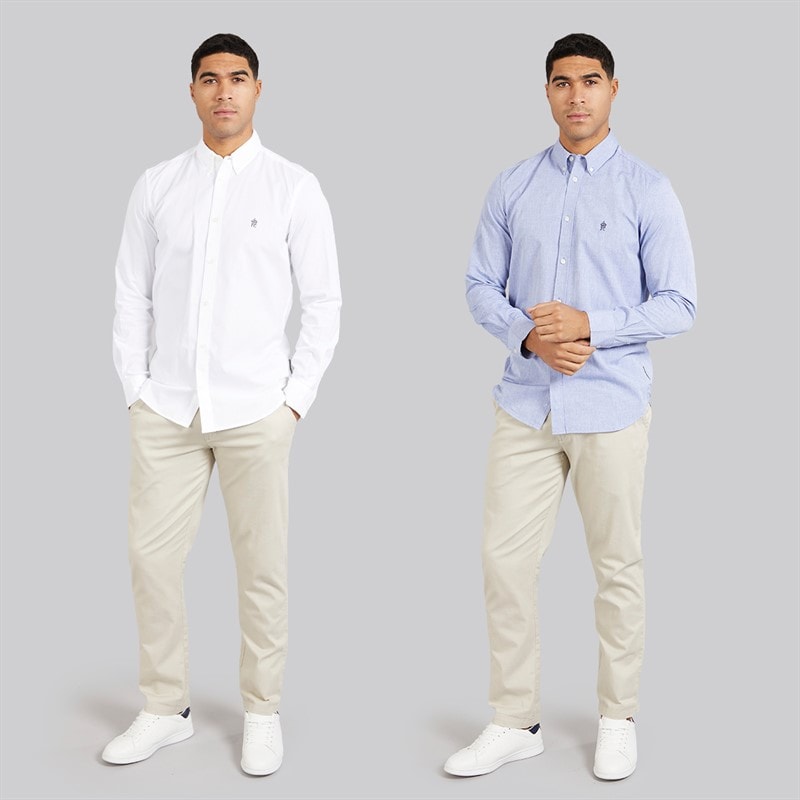 French Connection Mens Two Pack Long Sleeve Oxford Shirts White/Mid Blue - Image 5