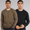 French Connection Mens FC Two Pack Sweatshirts Multi 1 - Black Gunmetal/Khaki Marine