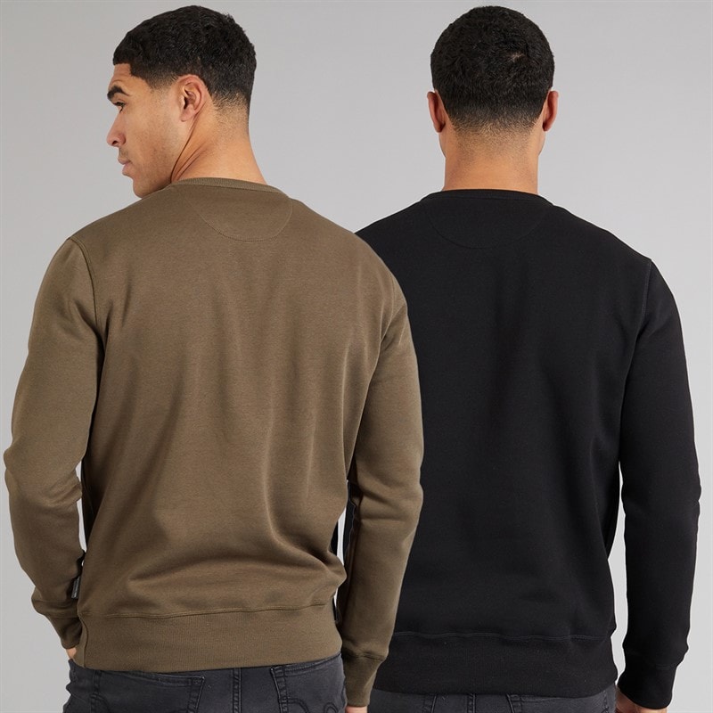 French Connection Mens FC Two Pack Sweatshirts Multi 1 - Black Gunmetal/Khaki Marine - Image 2