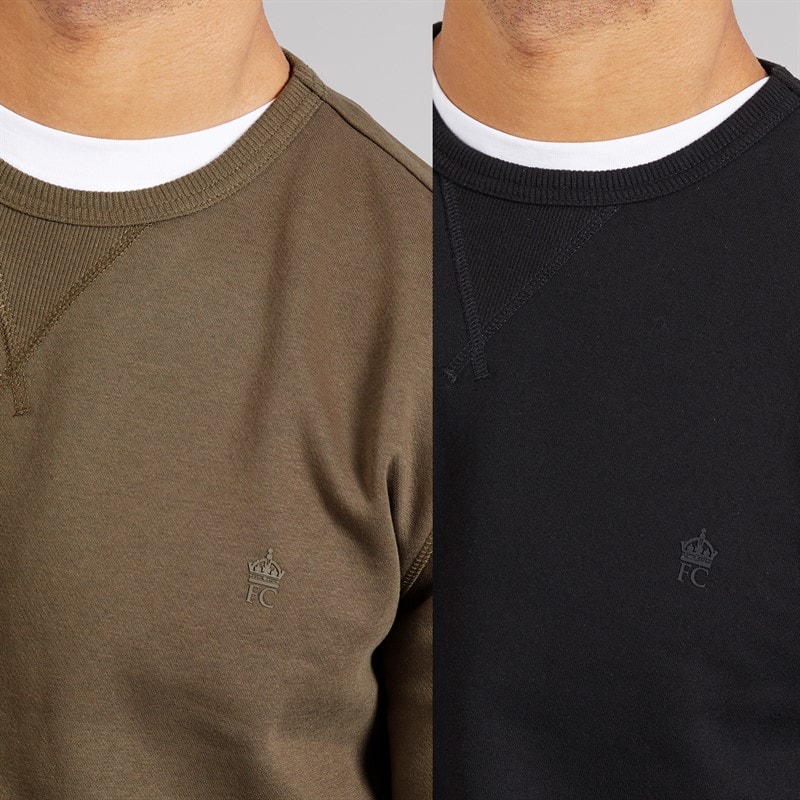 French Connection Mens FC Two Pack Sweatshirts Multi 1 - Black Gunmetal/Khaki Marine - Image 3