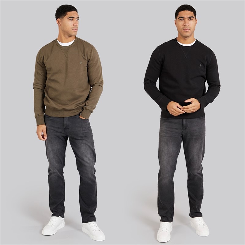 French Connection Mens FC Two Pack Sweatshirts Multi 1 - Black Gunmetal/Khaki Marine - Image 4