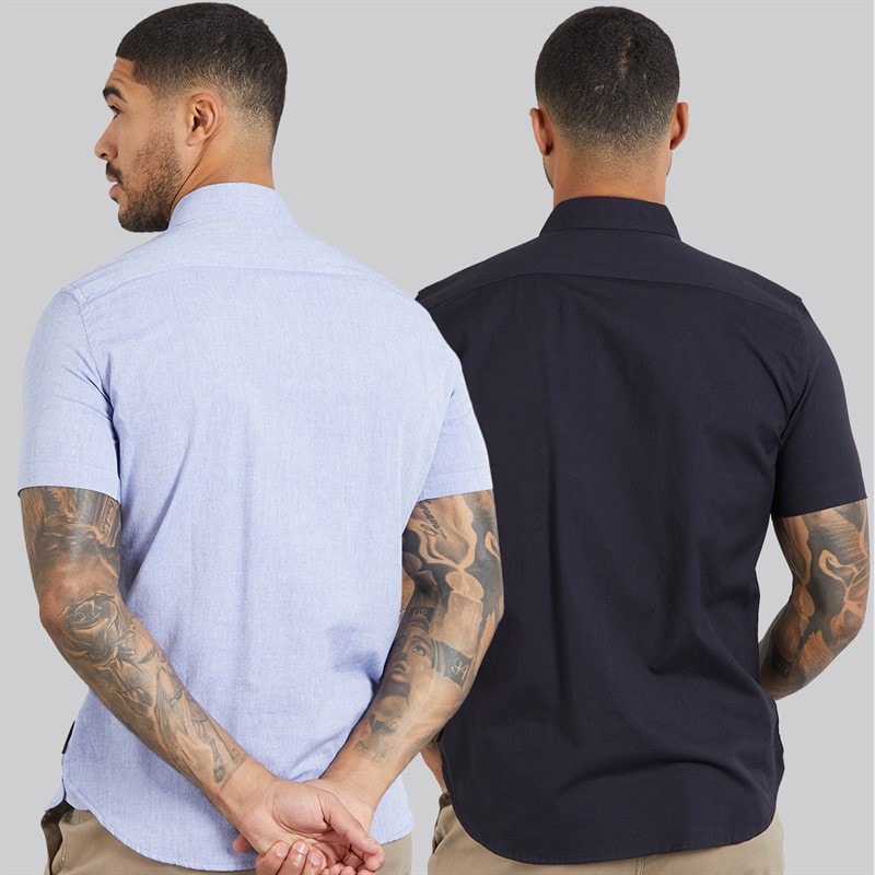 French Connection Mens Two Pack Short Sleeve Oxford Shirts Solid Marine/Mid Blue - Image 2