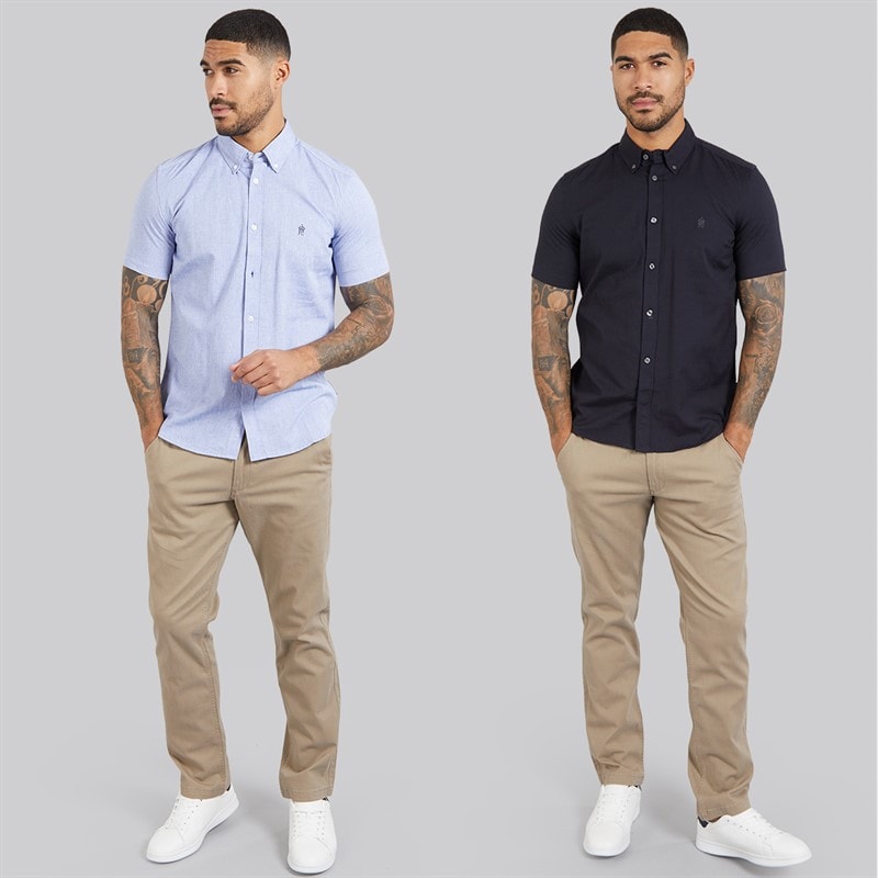 French Connection Mens Two Pack Short Sleeve Oxford Shirts Solid Marine/Mid Blue - Image 3