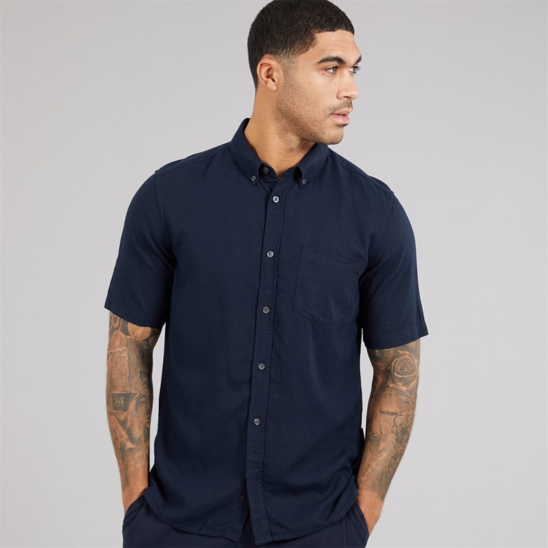 French Connection Mens Short Sleeve Linen Shirt Marine - Image 1