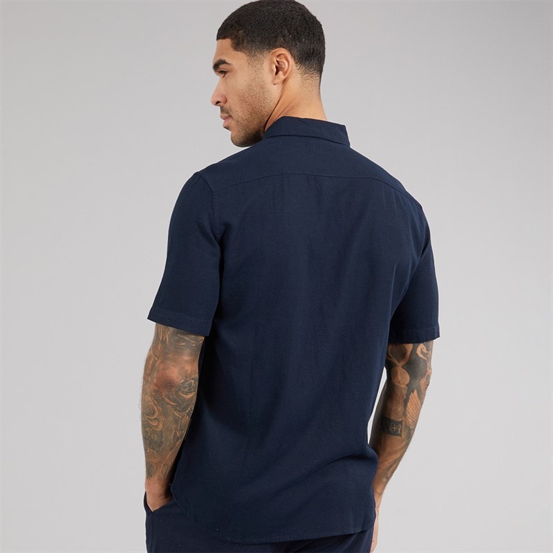 French Connection Mens Short Sleeve Linen Shirt Marine - Image 2