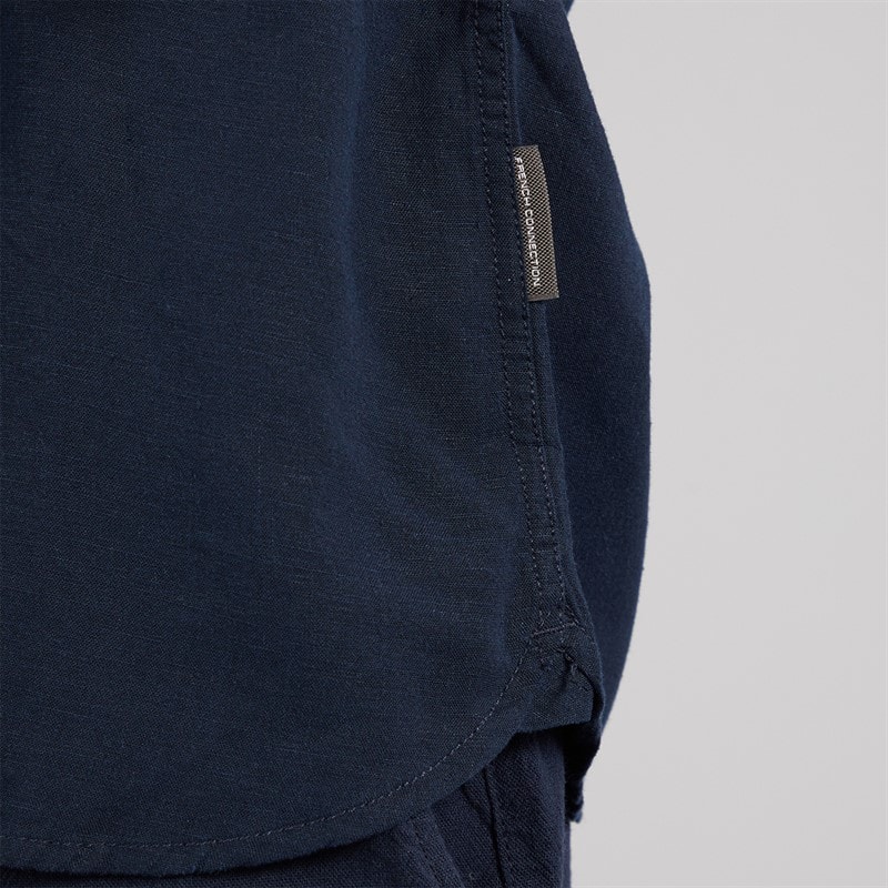 French Connection Mens Short Sleeve Linen Shirt Marine - Image 3