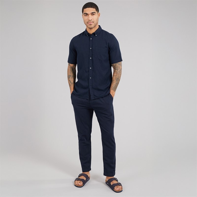 French Connection Mens Short Sleeve Linen Shirt Marine - Image 4