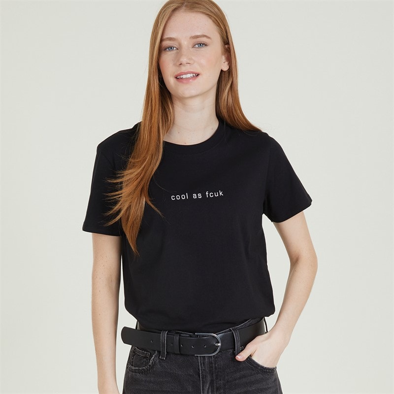 French Connection Womens FCUK Cool As Fitted T-Shirt Black/White - Image 3