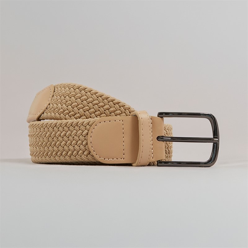 French Connection Mens Woven Belt Stone/Stone Leather