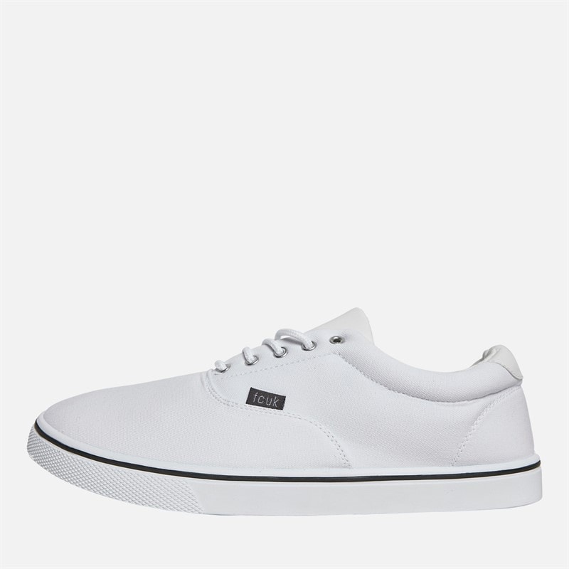 French Connection Mens FCUK Deck Canvas Pumps White Mono - Image 1