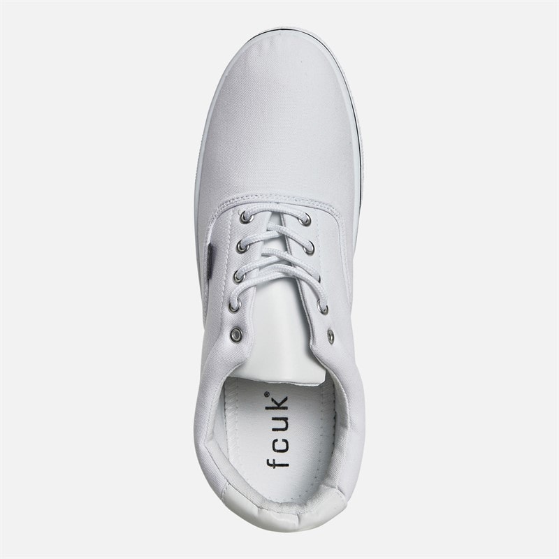 French Connection Mens FCUK Deck Canvas Pumps White Mono - Image 4