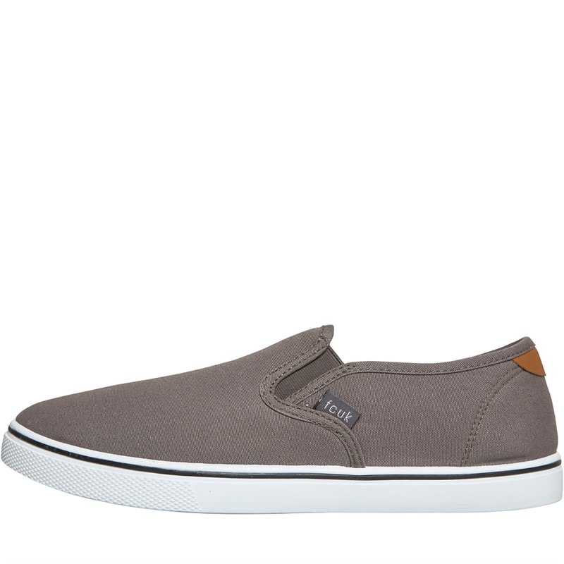 French Connection Mens FCUK Deck Slip On Canvas Pumps Grey
