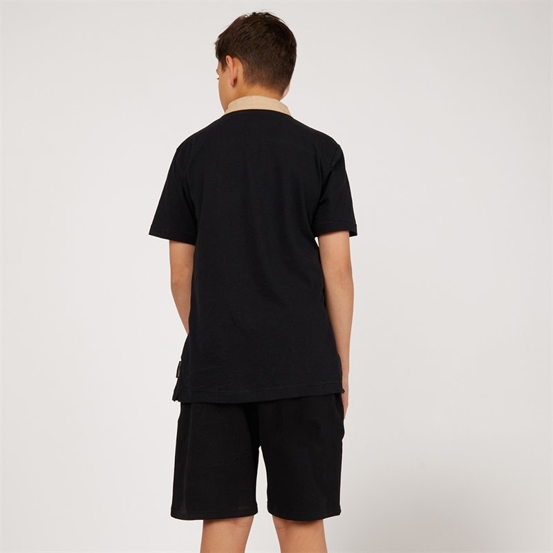 French Connection Boys Byline Short Sleeve Zip Polo Shirt And Shorts Set Marine/Sand/Stone - Image 2