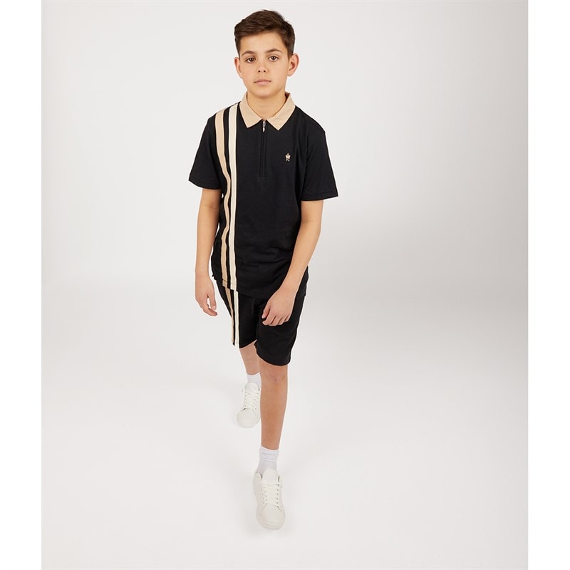 French Connection Boys Byline Short Sleeve Zip Polo Shirt And Shorts Set Marine/Sand/Stone - Image 4