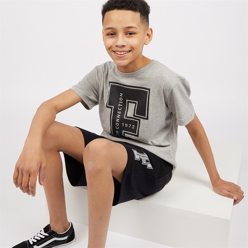 French Connection Boys Frantic T-Shirt And Shorts Set Light Grey Marl/Marine - Image 1