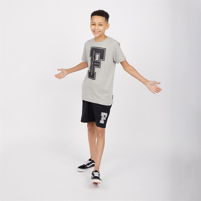 French Connection Boys Frantic T-Shirt And Shorts Set Light Grey Marl/Marine - Image 3