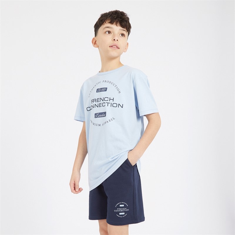 French Connection Boys Chord T-Shirt And Shorts Set Sky/Marine - Image 1