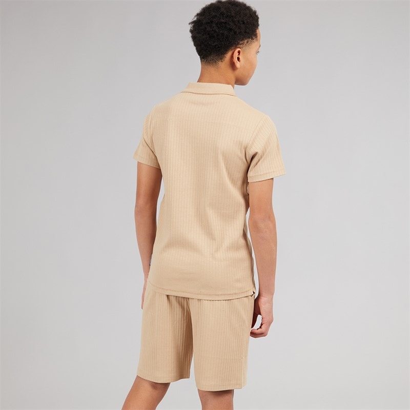 French Connection Boys Resort Drop Needle Short Sleeve Polo And Shorts Set Stone - Image 2