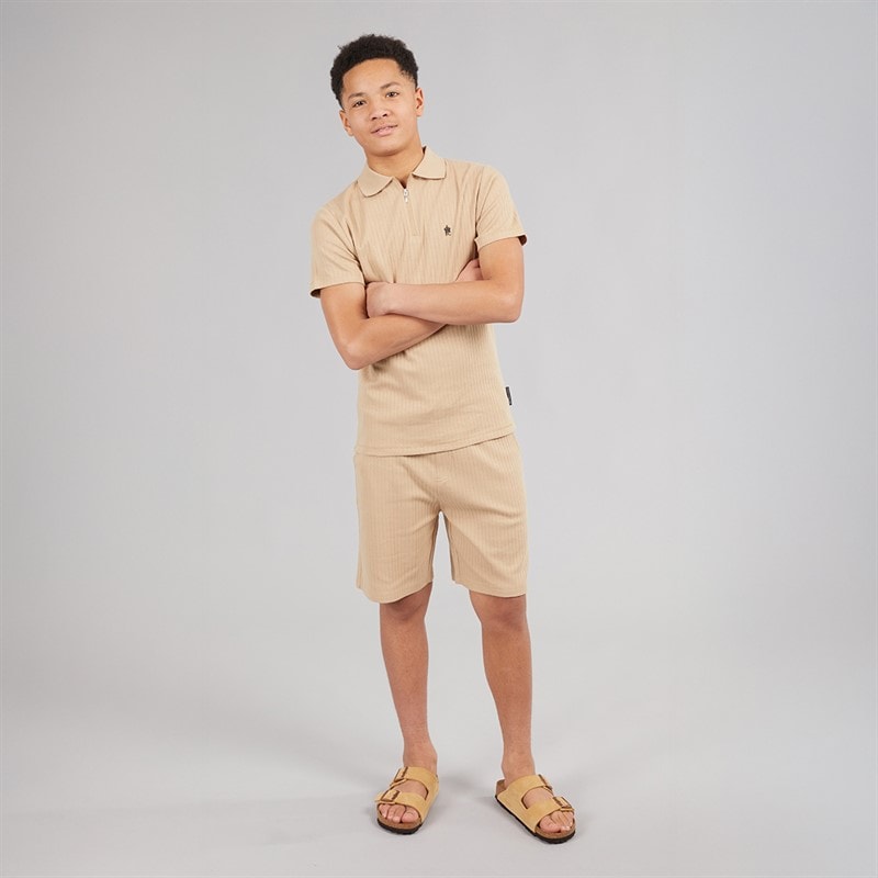 French Connection Boys Resort Drop Needle Short Sleeve Polo And Shorts Set Stone - Image 3