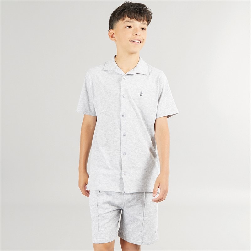 French Connection Boys Coast Button Thru Short Sleeve Polo Shirt And Shorts Set Light Grey Marl - Image 1