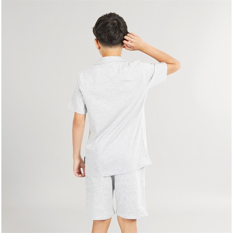 French Connection Boys Coast Button Thru Short Sleeve Polo Shirt And Shorts Set Light Grey Marl - Image 2