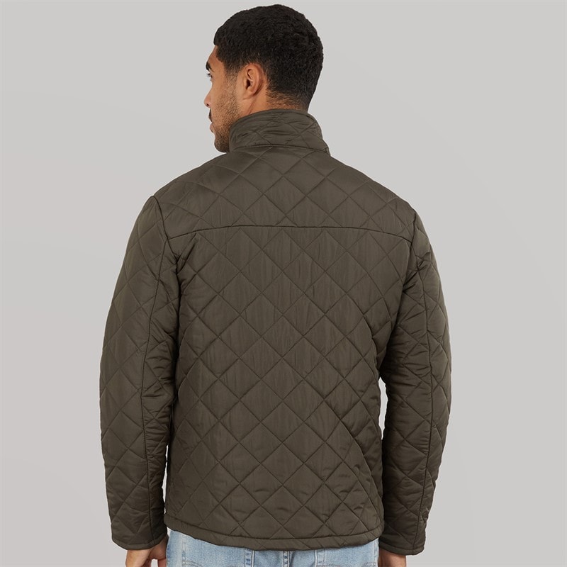 French Connection Mens Diamond Quilted Wad Jacket Khaki - Image 2