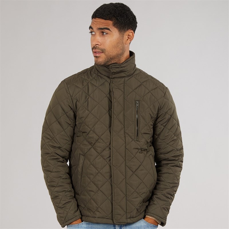 French Connection Mens Diamond Quilted Wad Jacket Khaki - Image 3