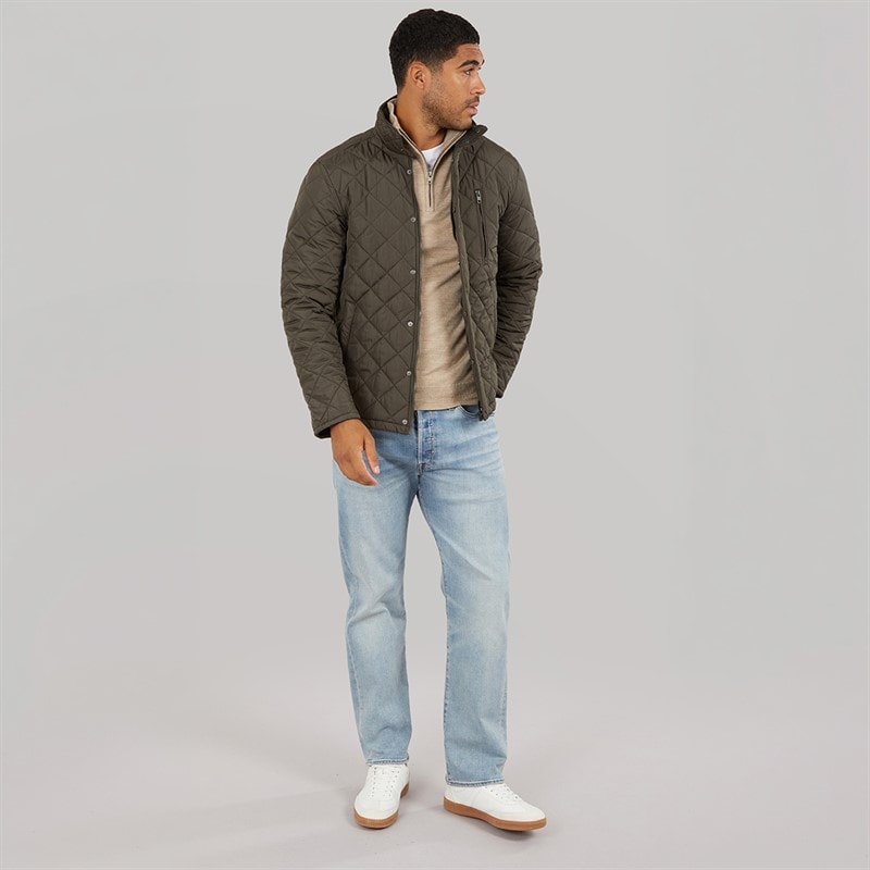French Connection Mens Diamond Quilted Wad Jacket Khaki - Image 4