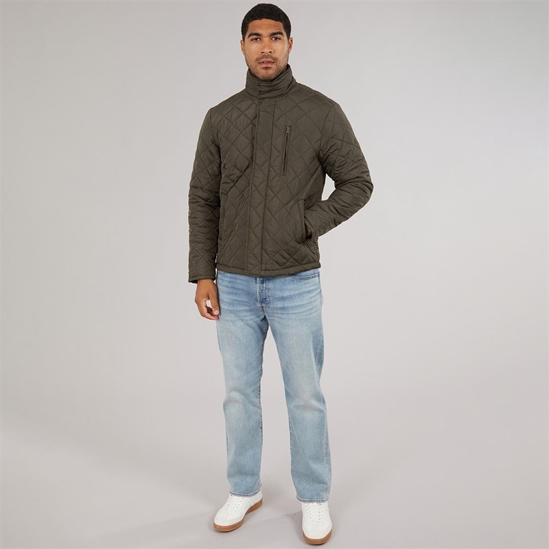 French Connection Mens Diamond Quilted Wad Jacket Khaki - Image 5