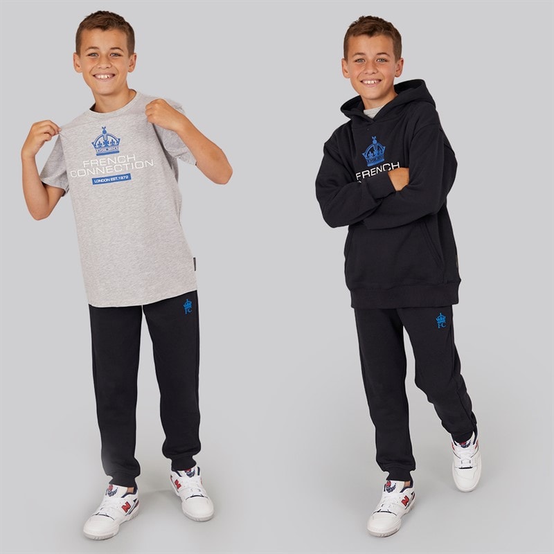 French Connection Boys Throne Hoodie Joggers And T-Shirt Set Marine/Light Grey Melange - Image 1