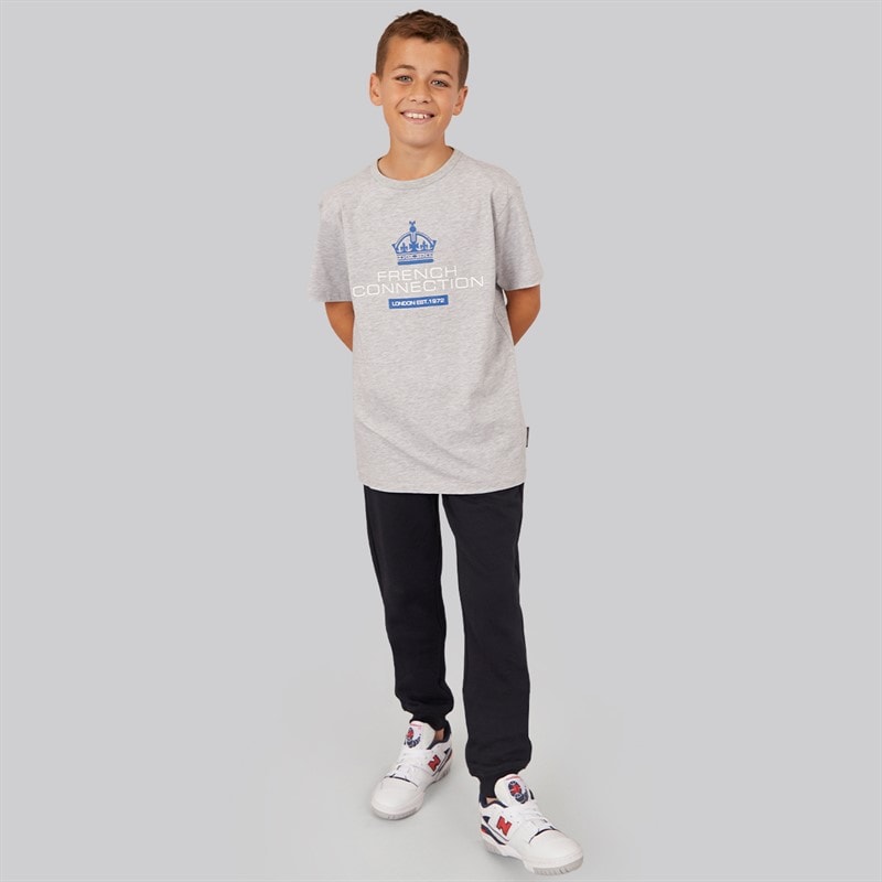 French Connection Boys Throne Hoodie Joggers And T-Shirt Set Marine/Light Grey Melange - Image 3
