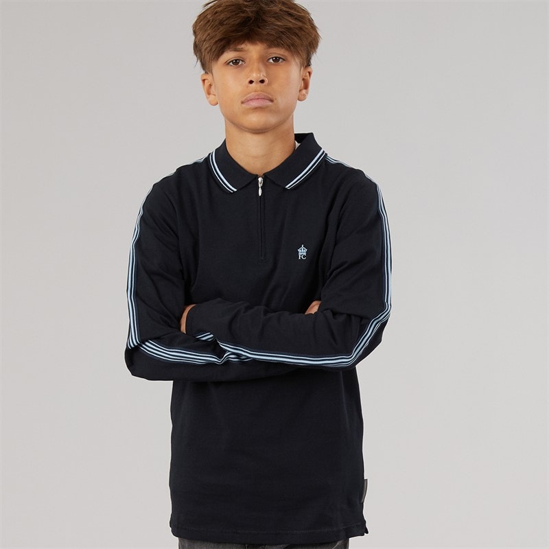 French Connection Boys Overarm Long Sleeve Polo Shirt Marine/Sky - Image 1