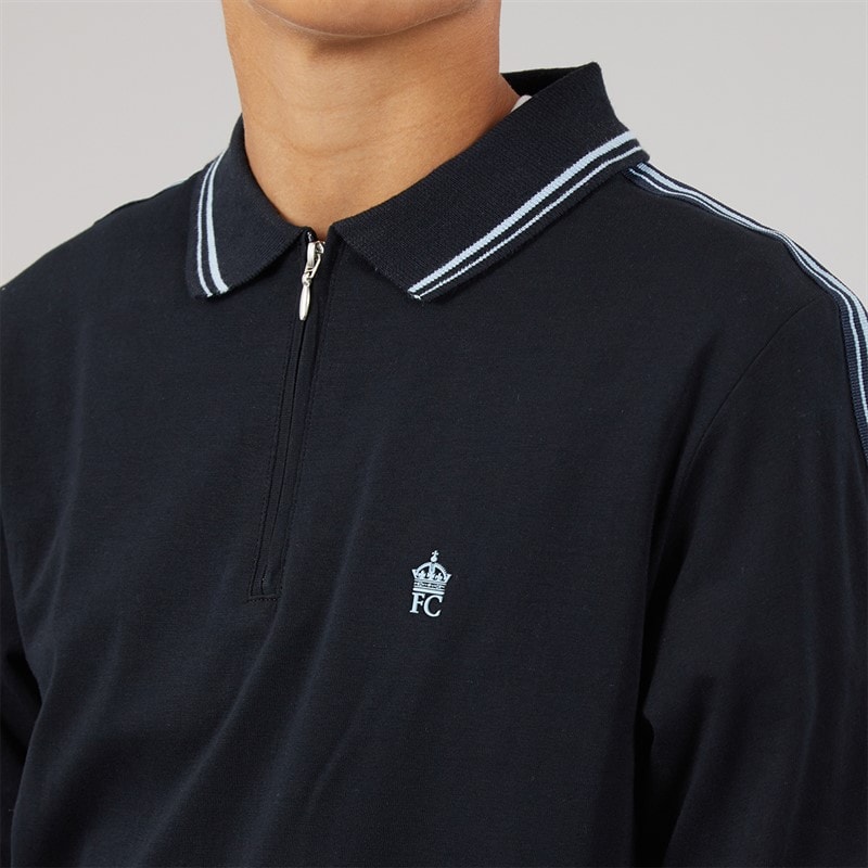French Connection Boys Overarm Long Sleeve Polo Shirt Marine/Sky - Image 3