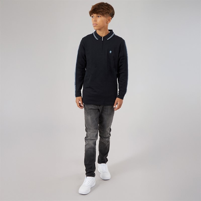 French Connection Boys Overarm Long Sleeve Polo Shirt Marine/Sky - Image 4