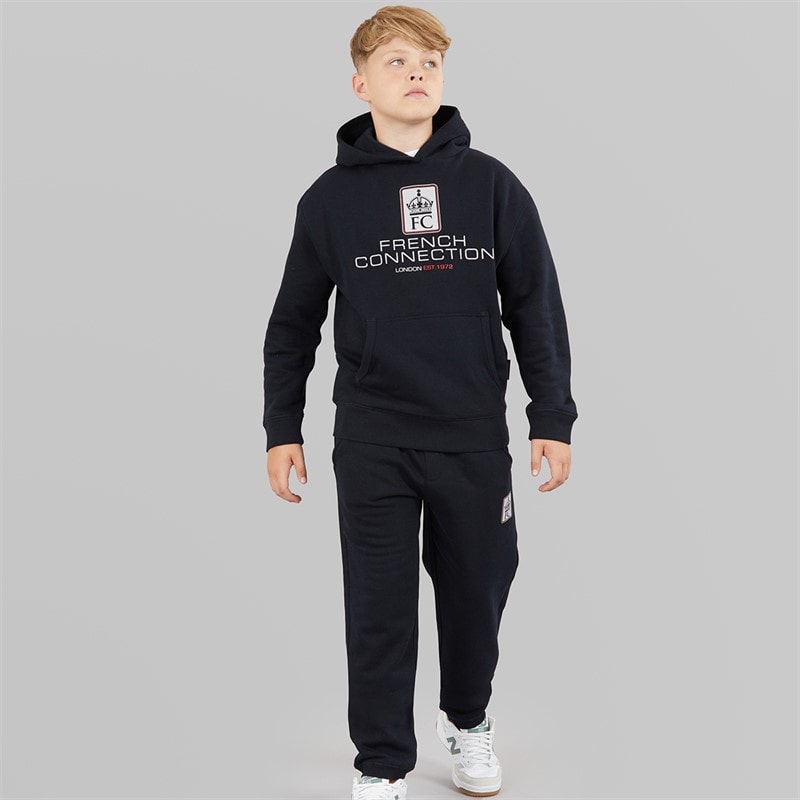 French Connection Boys Label Overhead Hoodie And Joggers Tracksuit Marine
