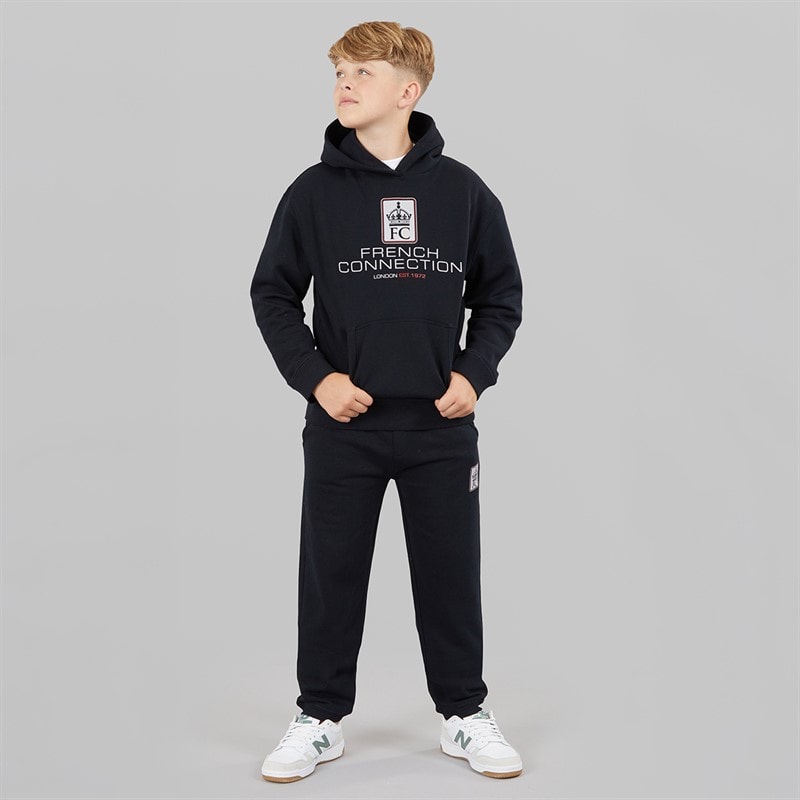 French Connection Boys Label Overhead Hoodie And Joggers Tracksuit Marine - Image 4
