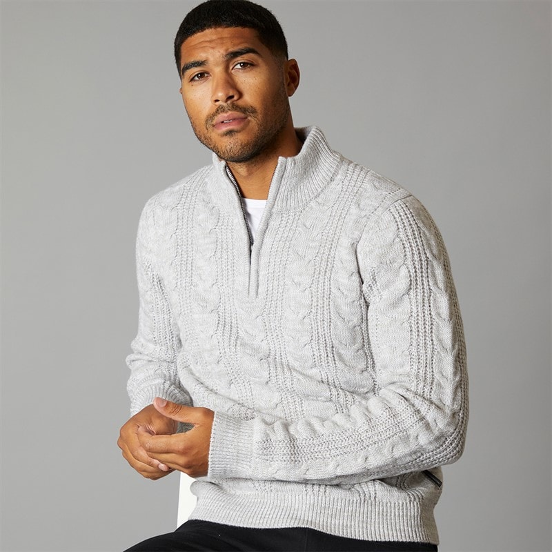 French Connection Mens 1/2 Zip Wool Jumper Ecru Mel
