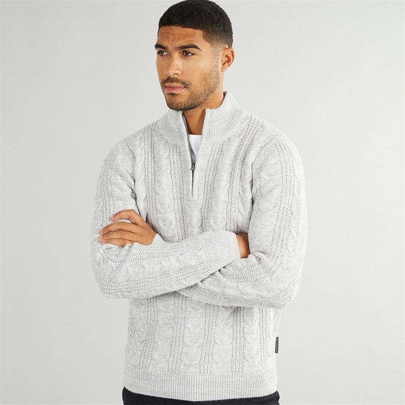 French Connection Mens 1/2 Zip Wool Jumper Ecru Mel - Image 2