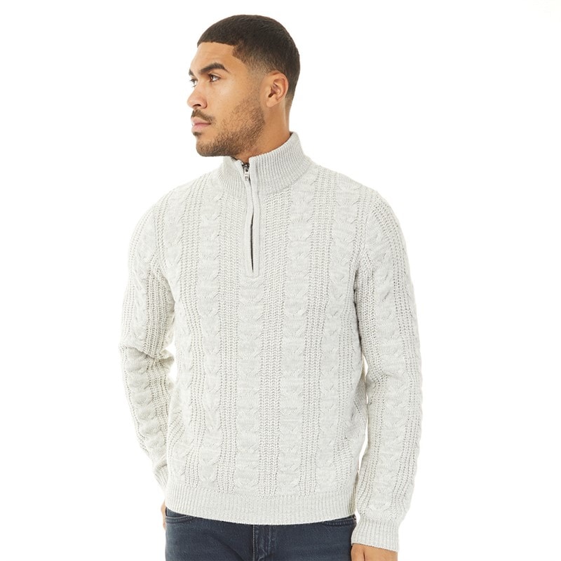 French Connection Mens 1/2 Zip Wool Jumper Ecru Mel - Image 5