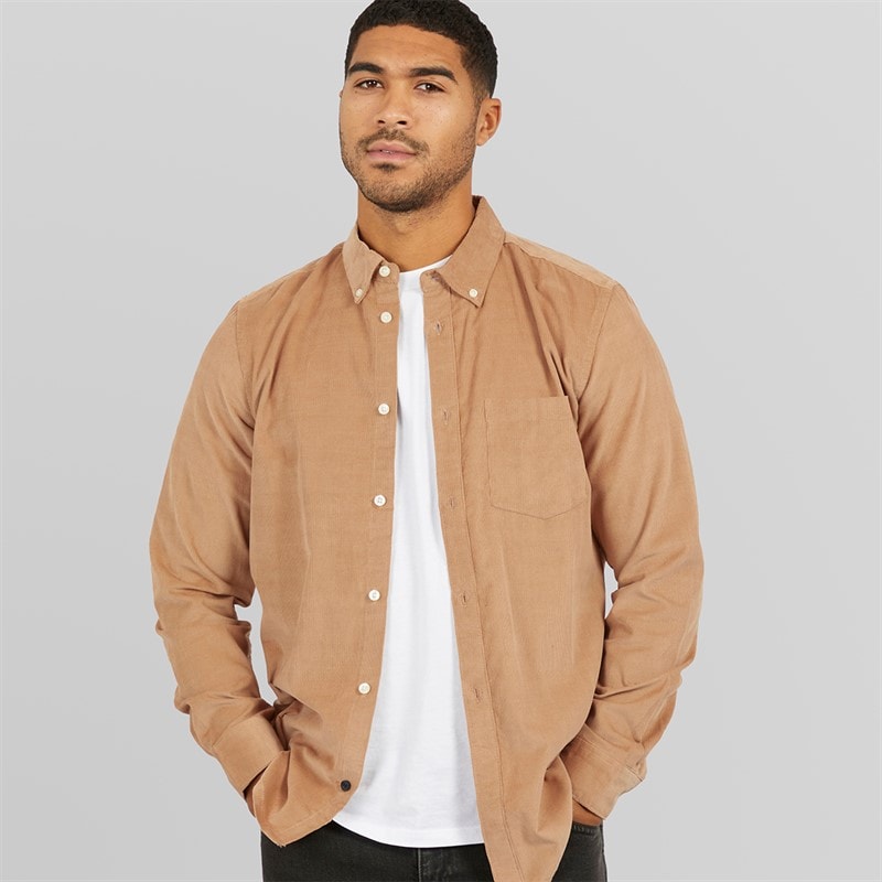 French Connection Mens Cord Long Sleeve Shirt Camel - Image 1